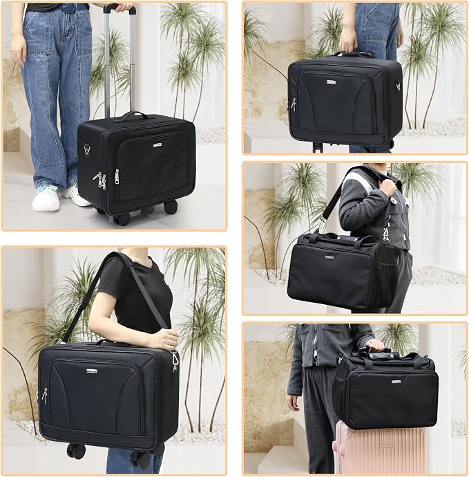 MONSTINA Rolling Makeup Train Case, Hairdressing Bag Cosmetology Case on Wheels Makeup Artist Bag Hairstylist Travel Cosmetic Organizer Storage Bag with 4 Bag (Black+Hairdressing Bag) - Image 5