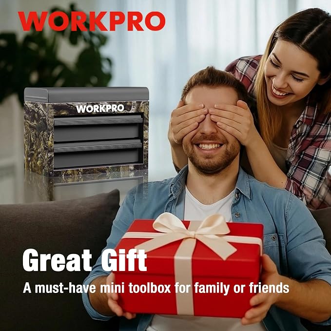 WORKPRO Metal Mini Tool Box with 2 Drawers and Top Storage | Cold Rolled Steel Toolbox, Ball Bearing Slides, PVC Drawer Liners, PP Feet Pads, Durable Storage - Image 7