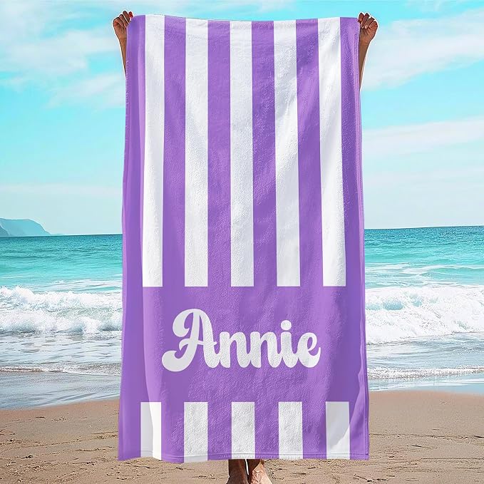 JML Personalized Beach Towel with Name, Custom Cabana Stripe Beach Towel, Customized Microfiber Pool Towel, Quick Dry & Absorbent Swim Towel for Adult,Mother's Day, Birthday, Summer Holiday,Vacation by JML