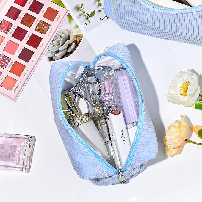 SOIDRAM 6PCS Bridesmaid Proposal Gifts Corduroy Blue makeup bag bulk for Wedding Party Favors Bachelorette party decorations Toiletry Organizer Bag Cosmetic Case Gift - Image 6