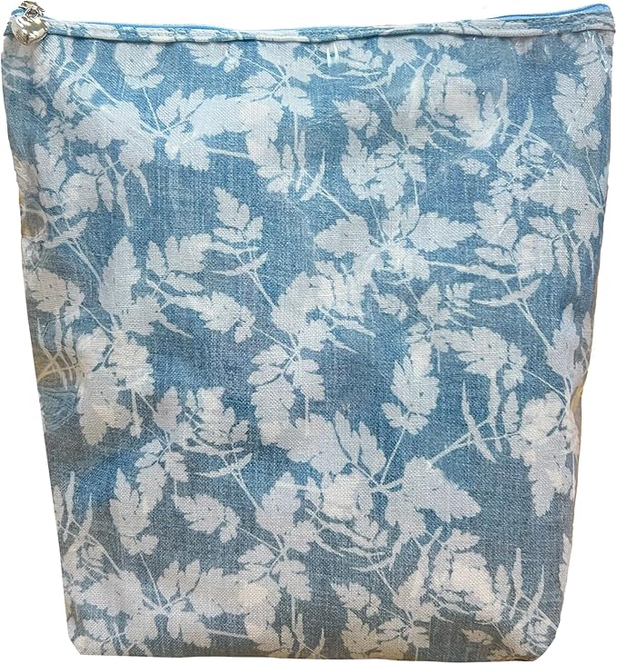 Jacaranda Living Large Cosmetic Bag – Water-Resistant Makeup & Toiletry Bag with PVC-Lined Interior, Travel Beauty Organizer, Floral Denim by JacarandaLiving