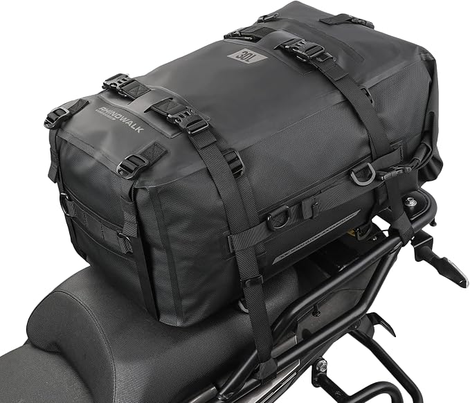 Rhinowalk Motorcycle Tail Bag, Travel Luggage Bags, Waterproof Rear Carrier, Motorcycle Rear Seat Bag Backpack, Rear Rack Trunk - Black 30L - Image 2