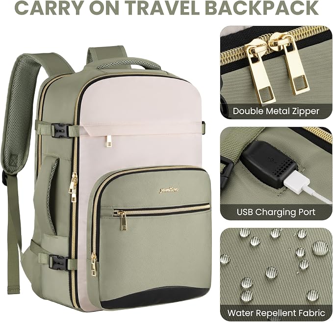 YAMTION 42L Large Travel Backpack for Women,Carry On Luggage with 4 Packing Cubes, Airline Approved Weekender Backpacks for Personal Items fits 18 Inch Laptop - Image 3