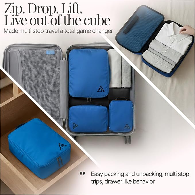 4-Piece Luxury Compression Packing Cubes & Bags for Travel – Maximize Space in Luggage with HybridMax Double-Capacity Design, 50 Luggage Tags, Patented Suitcase Organizer Bags, Lifetime Satisfaction - Image 4