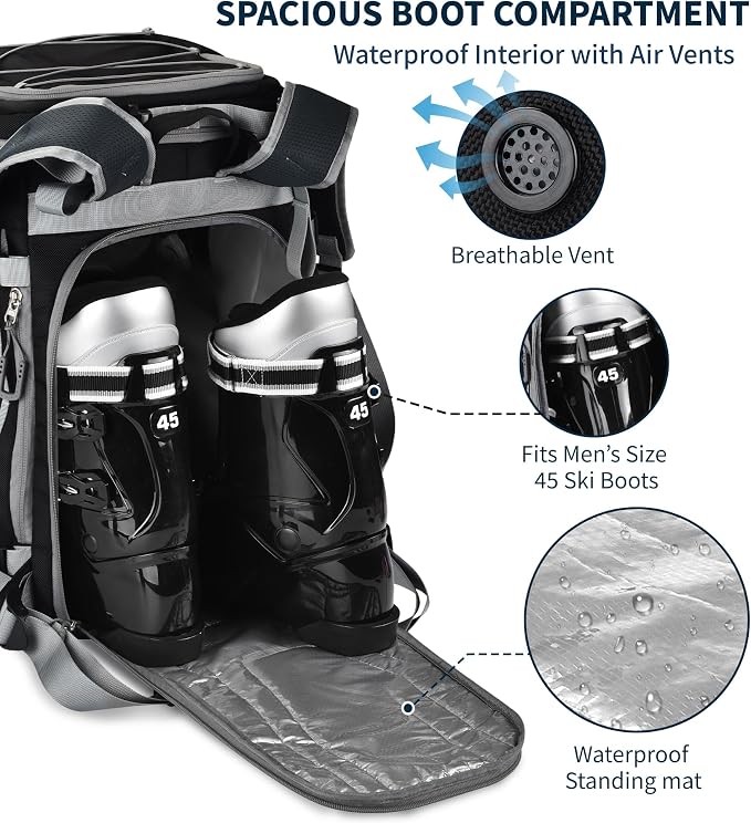 55L-70L Expandable Ski Boot Bag – Waterproof, Durable with Helmet Compartment – Ideal for Ski & Snowboard Gear – Men & Women - Image 2