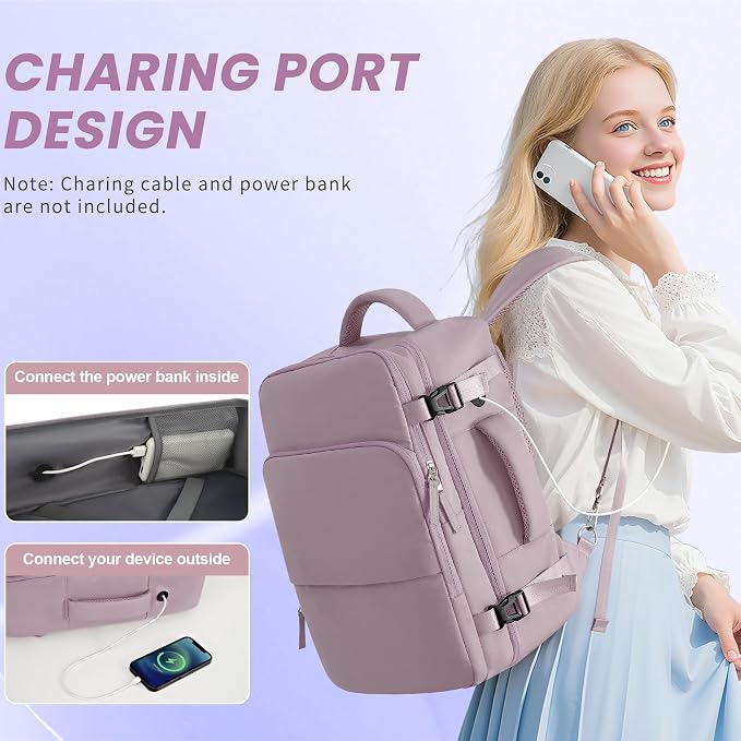 Sinaliy Travel Backpack, TSA Carry on Flight Approved Backpack | Waterproof 17.3 Inch Laptop Backpack with Multi-Pockets, Personal Item Travel Bag for Women Work, College, Business, Purple - Image 3