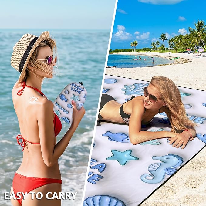 HIHOHO Beach Blanket Waterproof Sandproof Extra Large Beach Mat 79" X 83"/120"x108"for 1-8 Adults Quick Drying Durable Outdoor Picnic Mat for Beach Travel Camping Hiking - Image 4