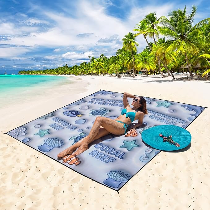 WIWIGO Beach Blanket Waterproof Sandproof Beach Mat 79" X 83"/10'x9'for 2-8 Adults Quick Drying Outdoor Picnic Mat Beach Accessories for Travel, Camping, Hiking - Image 5
