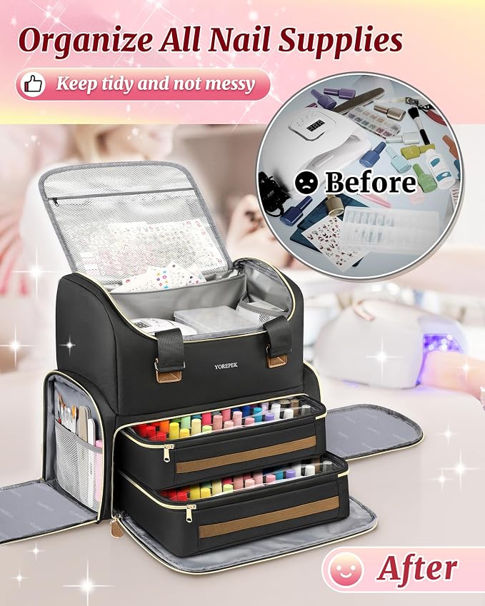 YOREPEK Large Nail Polish Organizer Case Backpack Holds 96 to 100+ Bottles | Extra Large Nail Bag for Nail Lamp, Nail Organizers and Storage with 2 Removable Pouches Fits Nail Stuff, Gift for Manicurist - Image 6