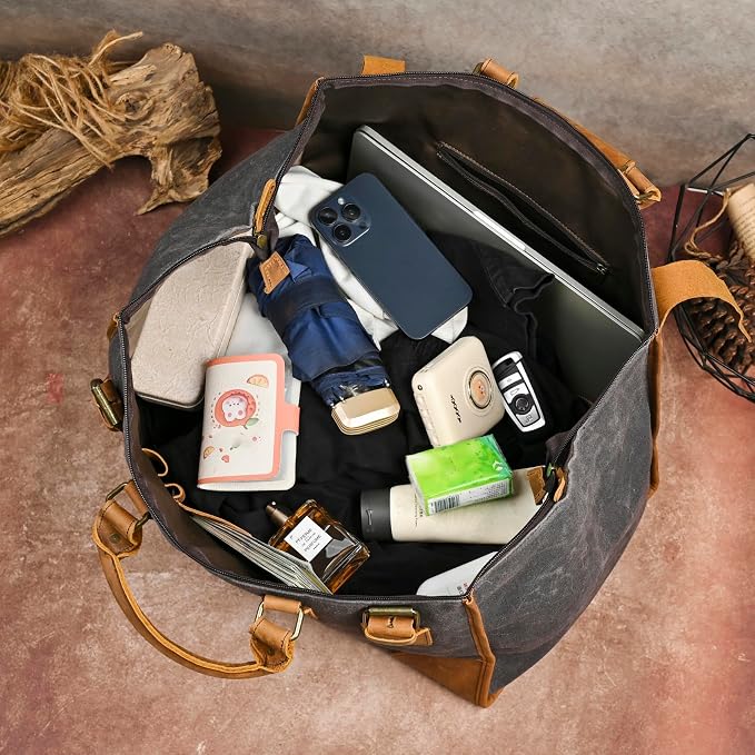Canvas + Leather Travel Luggage Tote Duffle Gym Suitcase Weekender Overnight Bag For Men Male FB8151 (8151-Gray) - Image 6