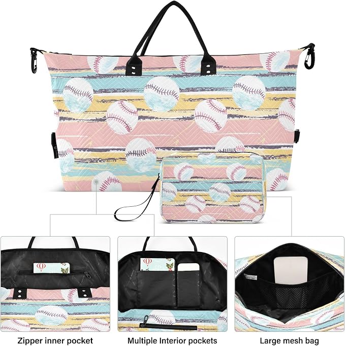 senya Weekender Bags Travel Duffel Gym Bag Stripes Baseball Carry on Overnight Tote Bag with Toiletry Bag for Airplane Travel Trip Gym Yoga - Image 2