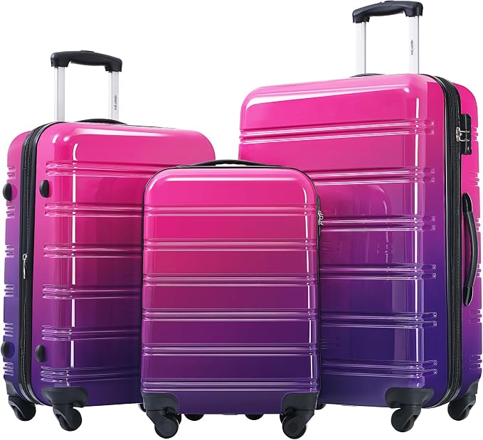 Merax Luggage Sets 3 Piece, Hardside Suitcase Set with Spinner Wheels | Lightweight Expandable Gradient Color Luggage 20+24+28 IN,Purple and Pink by Merax