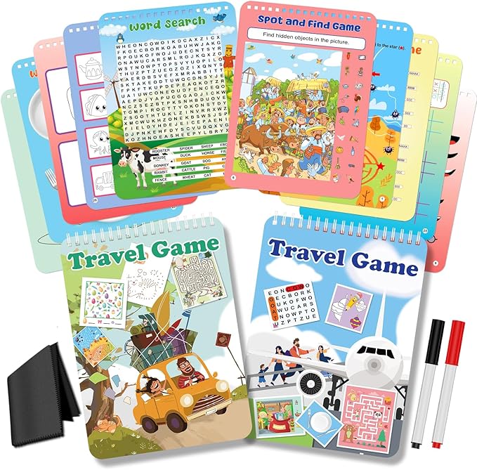 2 Pack Reusable Activity Game for Kids Ages 4-8, 8-12,Travel Games Include 56 Different Game,1-2 Players,Toy & Learning Tool for Road Trip Airplane Activity