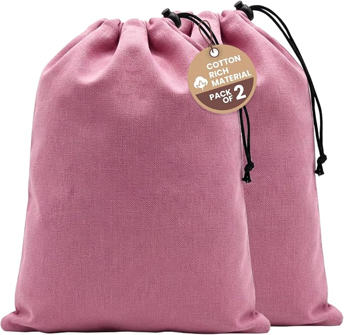 LFH Cotton Rich Shoe Storage Bags with Drawstring, Dustproof Breathable Reusable Organizer, Perfect For Travel, Dorm, Hotel, College, Gym, Easy to Carry, Machine Washable 12"x17" (Pack of 2) - Pink by LFHHomePrivateLimited