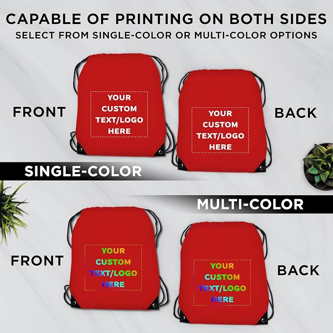 DISCOUNT PROMOS Custom Black Trim Drawstring Backpacks Set of 10/50/100, Personalized Bulk Pack - Gym Bag, Soccer Shoes, Water Resistant - Red - Image 6