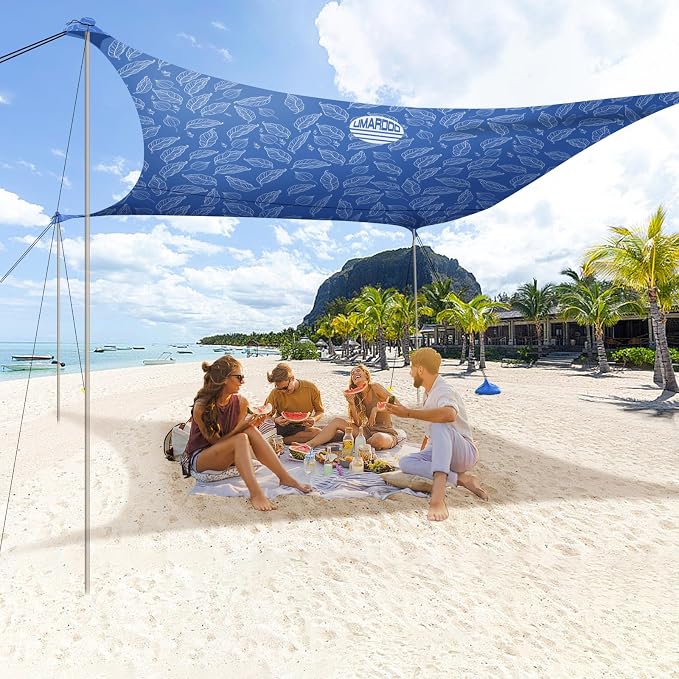UMARDOO Family Beach Tent Canopy Sun Shade Portable, Large Compact Beach Sun Shelter Easy Setup with Packable Bag for Outdoor Travel (Printed Blue, 10X10 FT. 4Poles) - Image 9