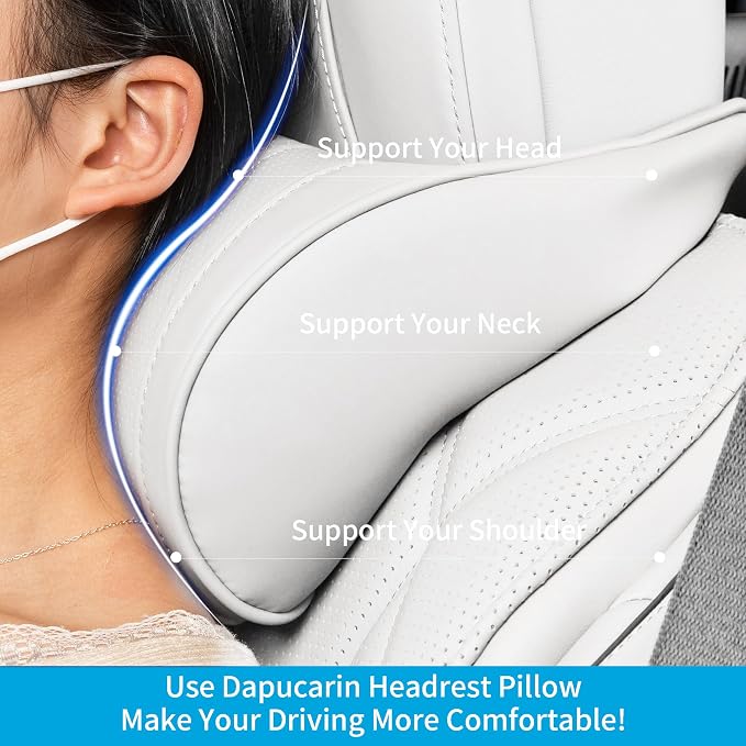 Car Headrest Memory Foam Neck Pillow for Driving Off-White 2 Pack | Soft Comfortable Leather Seat Head Rest Pillow Headrest Travel Neck Support Cushion for Most Cars SUV Home Office Chair - Image 2