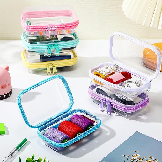 Sanwuta 6 Pcs Clear Hard Zipper Case Plastic Zipper Pouches Transparent Makeup Bag Pencil Case Pouches Toiletry Diaper Bag for Travel Toy Storage Organizer Bins(Colorful,5 x 3 x 2 Inch) - Image 5