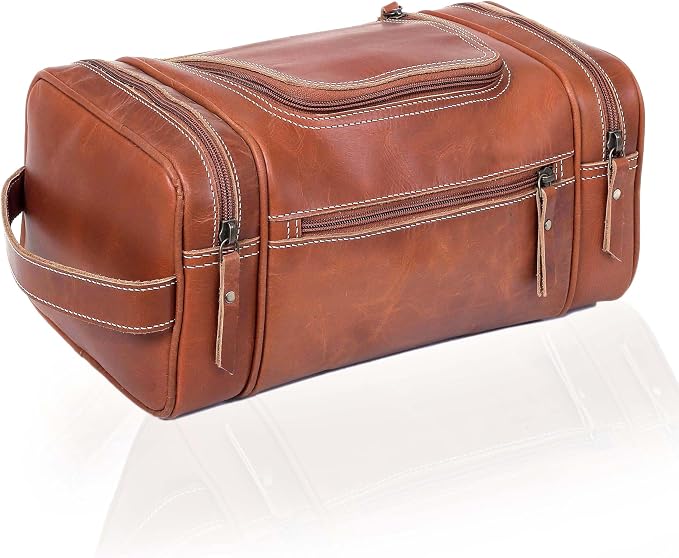 VC VINTAGE COUTURE Leather Toiletry Bag for Men Extra Large Leather Men's Toiletry Bag for Traveling Real Leather Dopp Kit for Men Leather Shaving Bag for Travel by VCVINTAGECOUTURE