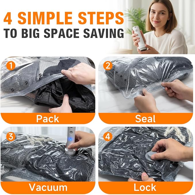 Space Saver Vacuum Storage Bags with Portable Electric Pump, Vacuum Seal Bags for Clothing Travel, Compression Bags for Travel & Home, Clothes, Blankets, Seasonal Storage, 9 Combo (3L/3M/3S) - Image 8