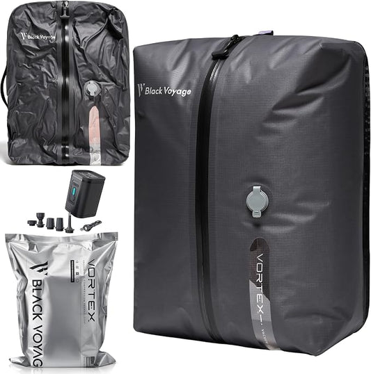 Black Voyage Reusable Vacuum Compression Travel Bag for Carry-On Suitcase and Backpack, Recycled IPX8 Waterproof Space Saver Vacpack (1-Pack, 18L - Pump Included) by BlackVoyage