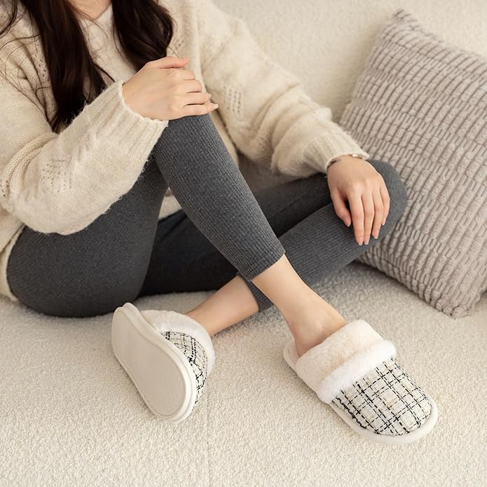 MAXTOP Womens Cozy Memory Foam Slippers Soft Warm Slip On Faux Fur House Slippers,Anti-Skid Rubber Sole,Creative Gifts for Women Mom Girlfriend