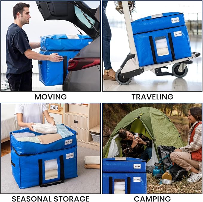 TAILI 2 Tier Extra Large Moving Bags, 2 Pack Blue Heavy Duty Totes For Storage with Visible Window, Wrap Around Handles, Storage Bags for Space Saving, Alternative to Moving Boxes - Image 9