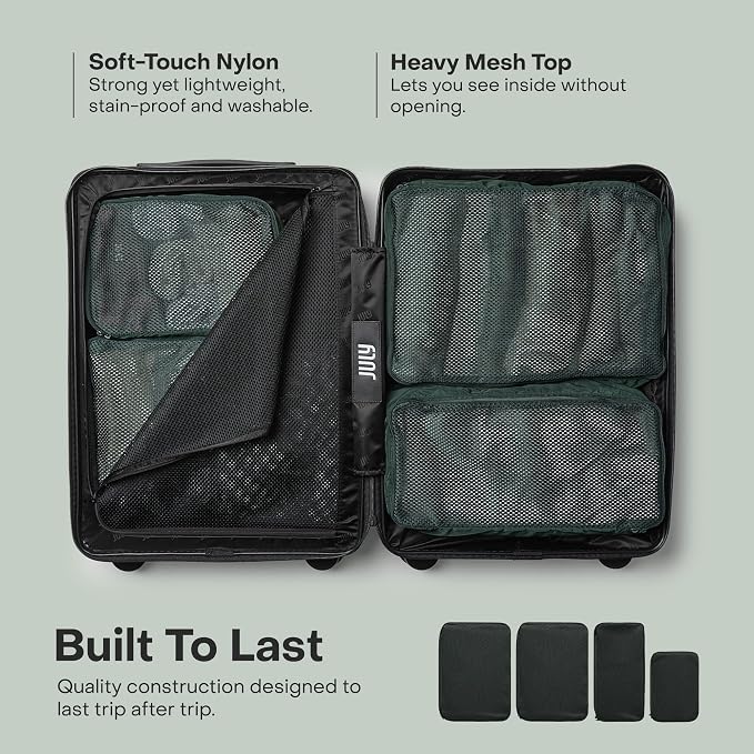 July Packing Cells - 4 Set Packing Cubes Luggage Organizer Bags (S, M, 2 x L), Must-Have Suitcase Organizer for Travel, Road Trip & Camping Accessories, Stain-proof, Washable, 3 Sizes - Forest - Image 6