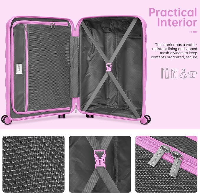 Carry On Luggage 22x14x9 Airline Approved, 22 Inch PP Hardshell Luggage Carry-on Suitcase with Spinner Wheels, Carry On Suitcase Set for Women (Hot Pink) - Image 5