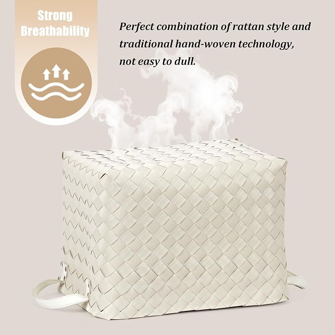 Handwoven Clothes Basket Laundry Hampers Large Wicker Storage Baskets for Shelves Blankets Closet Storage Bins Car Bedroom Bathroom Organizers and Storage Bath (Pack of 4, Ivory) - Image 4
