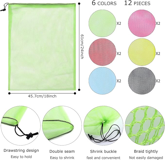 12Pcs Mesh Laundry Drawstring Bag,Nylon Drawstring Gym Bag with Cord Lock Closure 18"X24" - Image 3