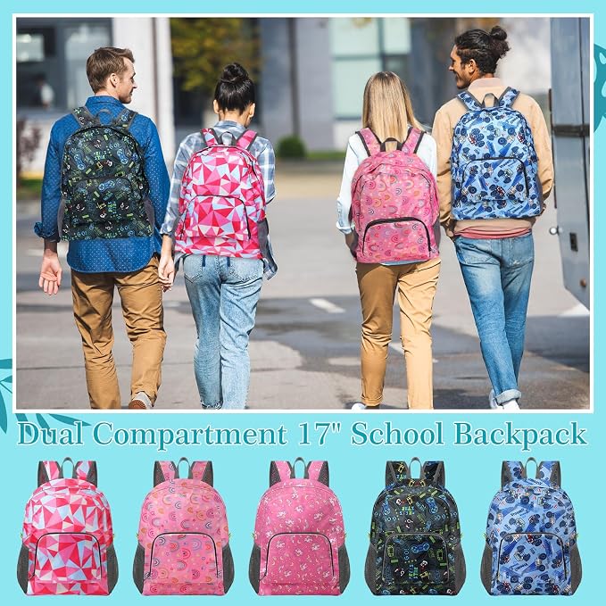 LEIFIDE 15 Pcs Backpack in Bulk 17 Inch Lightweight Foldable Student School Outdoor Travel Book Bag Assorted Colors - Image 6