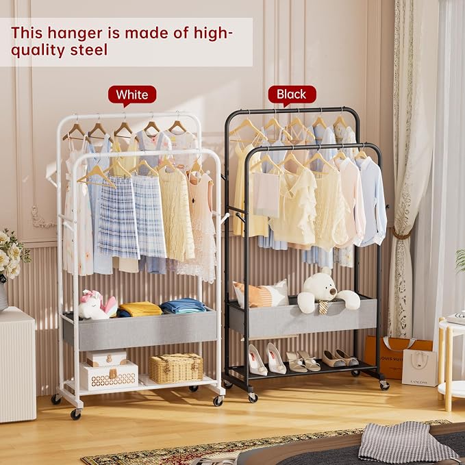 SINGAYE Wardrobe Standing Closet Clothing Rack With Shelf Hanging Clothes | Wardrobe Open Compact Small Metal Garment Hanger Stand Alone Free Standing Black Closet Rack Storage Organizer Heavy Duty - Image 6