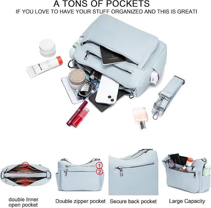 YZAOLL Large Crossbody Shoulder Bag for Women Vegan Leather Tote with Adjustable Wide Strap Work Purse with 10 Pockets