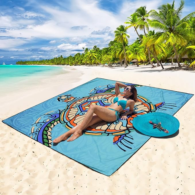 WIWIGO Beach Blanket Waterproof Sandproof Beach Mat 79" X 83"/10'x9'for 2-8 Adults Quick Drying Outdoor Picnic Mat Beach Accessories for Travel, Camping, Hiking - Image 4