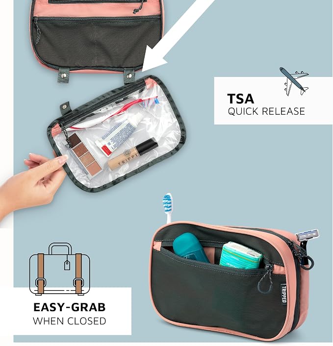 Toiletry Bag Kit 3 Piece Set: Hanging Travel Toiletry Bag + 311 TSA Cosmetic Liquid Bag + Accessory Organizer Pouch - Image 7