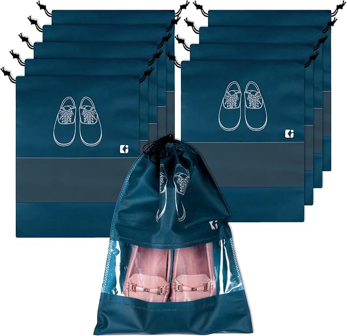 Kuber Industries Pack of 10 Shoe Bags | Shoe Bags for Travel | Non-Woven Shoe Storage Bags | Storage Organizers Set | Shoe Cover with Transparent Window | Shoe Dori Cover | Navy Blue by Kuber+Industries