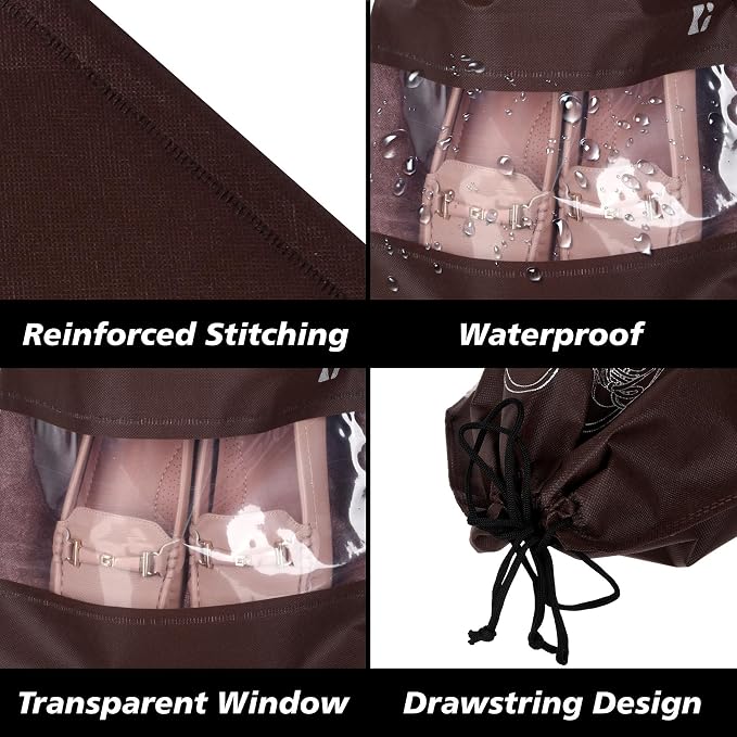 Kuber Industries Pack of 8 Shoe Bags | Shoe Bags for Travel | Non-Woven Shoe Storage Bags | Storage Organizers Set | Shoe Cover with Transparent Window | Shoe Dori Cover | Coffee - Image 4