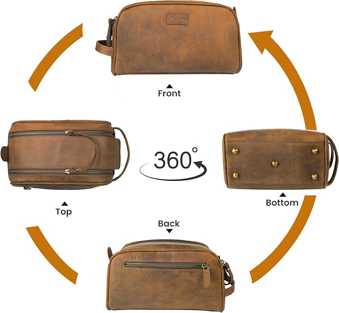 Rasavi Genuine Leather Travel Toiletry Bag, Handcrafted Vintage Water-Resistance Dopp Kit, Large Shaving & Bathroom Organizer - Gift for Men & Women - Distressed Brown - Image 6