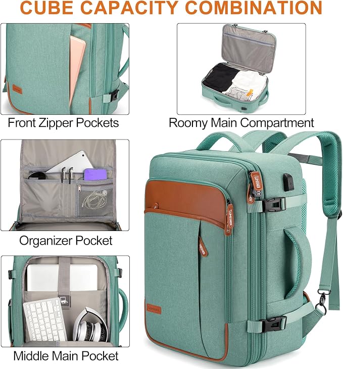 Lumesner 40L Expandable Carry On Travel Backpack with 4 Packing Cubes | Flight Approved, Fits 17 inch Laptop, Water-resistant, Suitcase Backpack, Business Weekender Luggage, Gift for Men & Women - Image 4