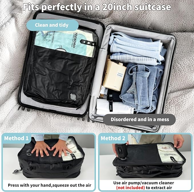 Compression Packing Cubes for Travel, Vacuum Bags for Business Trip, Professional IP67 Reusable Packing Cubes for 20 inch Suitcases, Organizer Bags for Luggage for Women & Men(2 PACK, No Pump) - Image 3