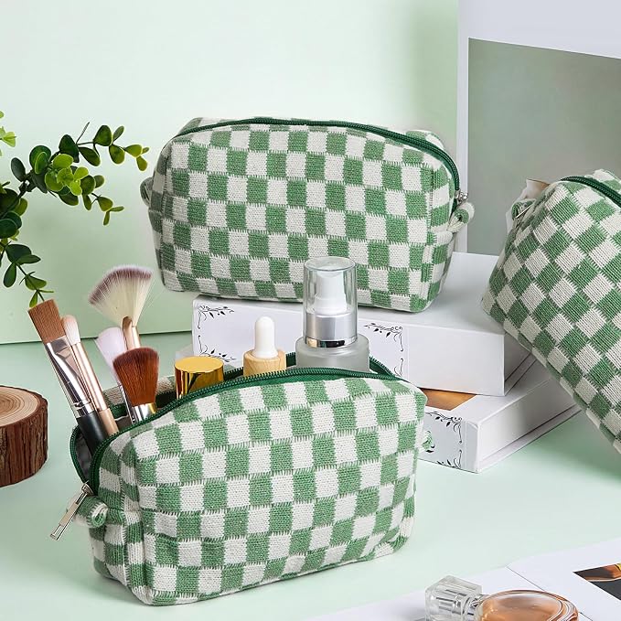 Gilprop 12 Pcs Checkered Makeup Bag for Purse Small Cosmetic Pouch Bulk Portable Zipper Makeup Pouch Travel Toiletry Organizer Gifts for Women Bridesmaid Wedding Party Favors (Green) - Image 3