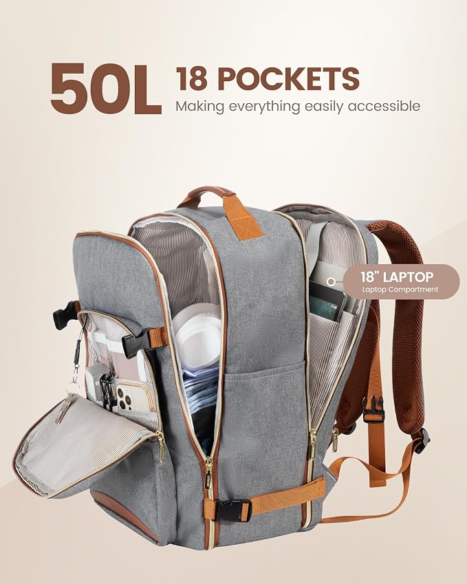 LOVEVOOK 50L Travel Backpack Flight Approved Carry on Backpack,3 Packing Cubes,Waterproof Personal Item Travel Bag,TSA Carry on Luggage Suitcase Travel Essentials,Gifts for Women & Men,fits 18" Laptop - Image 3