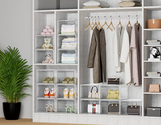 HOMIDEC Shoe Storage, 8 Pack Shoe Organizer Clear Hard Plastic Shoe Box, Shoe Boxes Clear Plastic Stackable, Shoe Boxes with Lids for Size 13 - Image 6