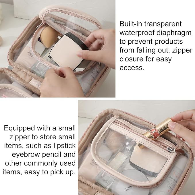 Veki Transparent Makeup Bag Travel Cosmetic Bags Case Waterproof Toiletries Bag Large Capacity Open Storage Bags Organizer With Zipper, Portable Make Up Organizer for Women and Girls - Image 3