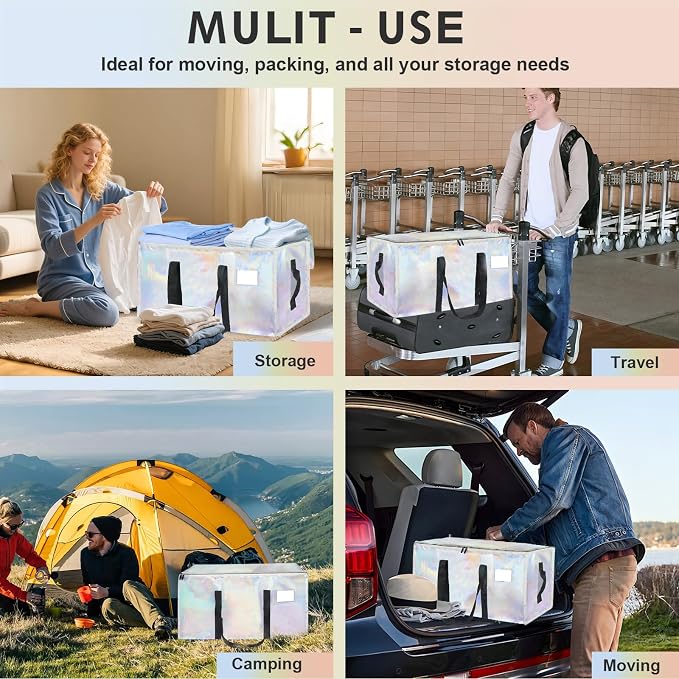 8 Pack-Extra Large Heavy Duty Moving Bags - Waterproof Storage Totes with Handles & Zippers, Foldable for College Dorm, Storage (Shiny Color) - Image 7