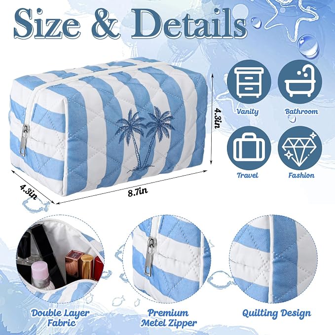 Hillban 12 Pcs Seashell Quilted Cosmetic Bag Bulk for Women Summer Beach Makeup Bag Seashell Themed Zipper Pouch Travel Toiletry Pouch Beach Kit Organizer Pouches Ocean Coastal Party Favor - Image 2