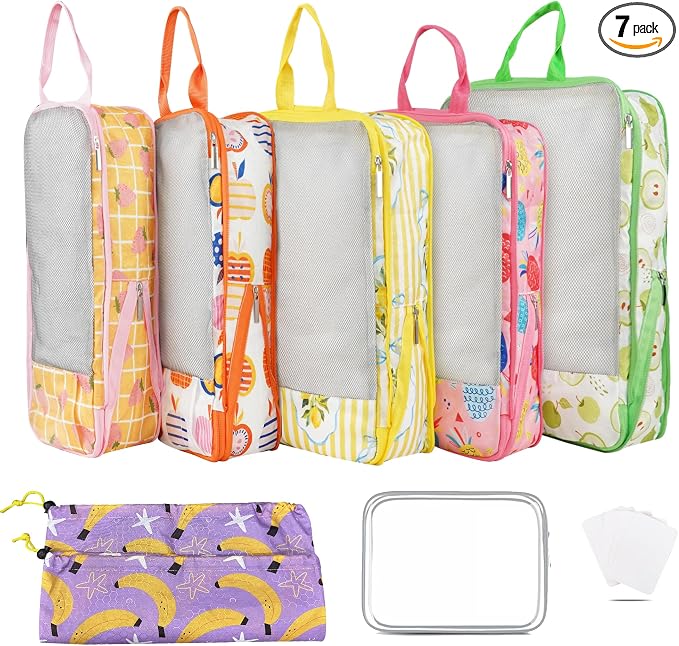 7 Pcs Compression Packing Cubes for Travel Luggage, Lightweight Suitcase Organizer Bags Set, Compression Packaging Cube for Travel Essentials, Packing Cubes for Carry on Suitcase by Xmzsdz