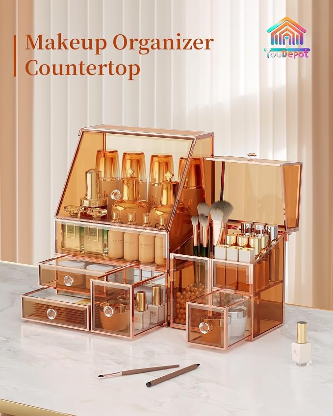 Youdepot Glass Makeup Storage for Vanity and Bathroom Countertop – Large Cosmetic Display Case and Skincare Storage Solution - Image 2