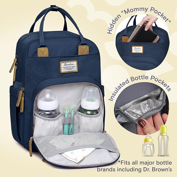 RUVALINO Diaper Bag Backpack-Multifunction Baby Travel Bag with Changing pad, Insulated Bottle Holders & Pacifier Case, Large Capacity, Waterproof, Peacock Blue - Image 2